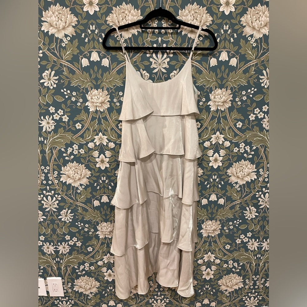 Blush Boutique Mint Green Satin Ruffle Midi Dress